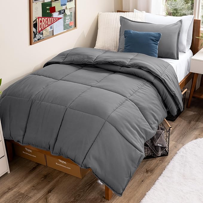 Bare Home Comforter Set - Twin Extra Long Size - Ultra-Soft - Goose Down Alternative - Premium 1800 Series - All Season Warmth (Twin/Twin XL, Grey)