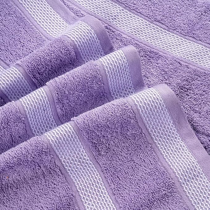 CASA COPENHAGEN Solitaire 6Pcs 100% Egyptian Cotton Large Designer Towels Gift Set- Grey - Purple, 2Bath 2Hand 2Washcloths, Bath Towels for Bathroom (Box Pack, Gift Set for Women & Men)