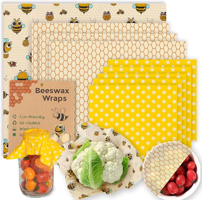Beeswax Wraps for Food - 9 Pack Reusable Food Wraps | Sustainable, Plastic-Free Alternative to Plastic Wrap & Foil | Sandwich, Cheese, Bread & Bowl Covers for Eco-Friendly Food Storage