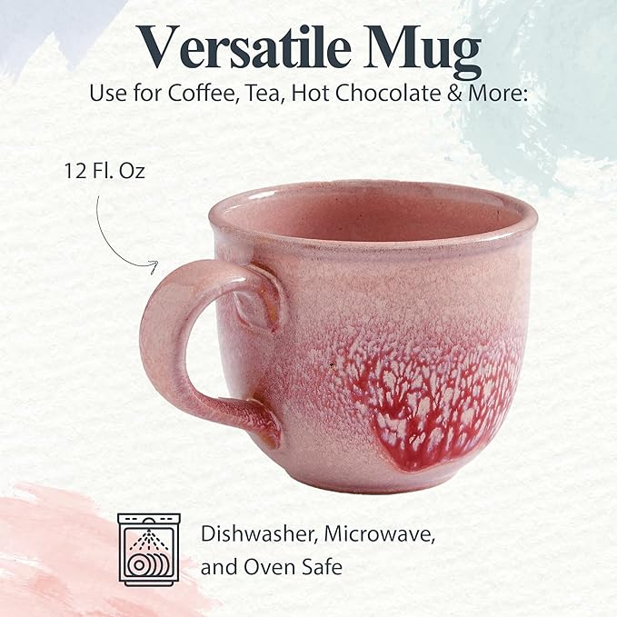 Portmeirion Minerals 12 oz Rose Quartz Mug – Durable Stoneware Coffee Cup with Reactive Glaze Finish, Stylish Ceramic Mug, Gift for Mom on Mother’s Day, Cozy Brunch Mornings & Café Style Home Use