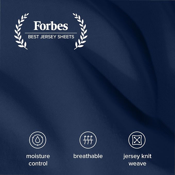 Bare Home 100% Organic Cotton Jersey Fitted Sheet - Twin XL Size - Ultra Soft - Deep Pocket Fitted Sheet - 100% Cotton - Ring Spun Yarns (Twin XL, Dark Blue)
