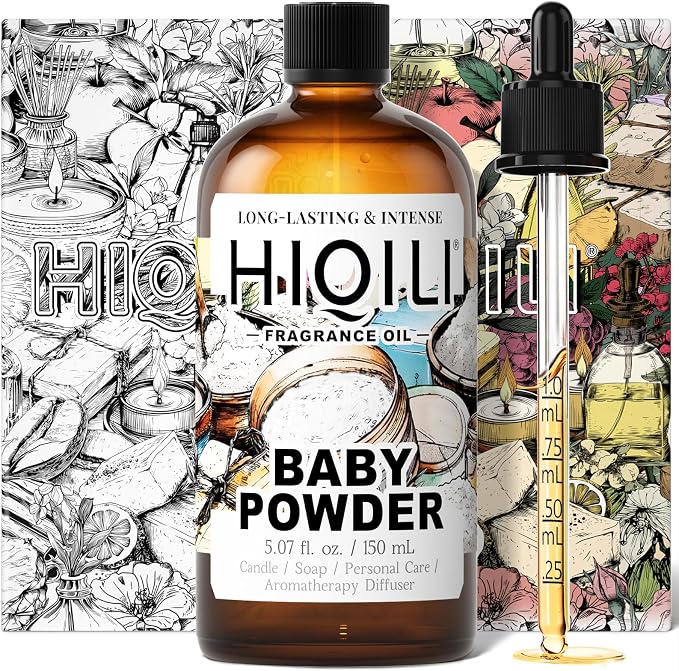 HIQILI Baby Powder Fragrance Oil for Perfume & Laundry Detergent - 150ML | for Body Oils, Candle & Soap Making, and Home Diffusers Use, Aromatic Scent - 150 ML