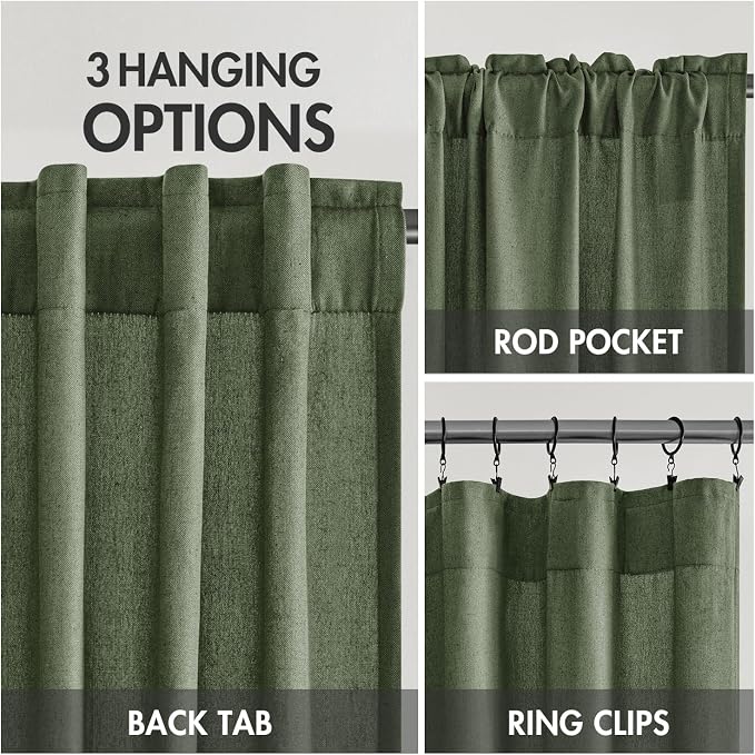 MIULEE Non-See-Through Privacy Linen Curtains 2 Panels, Light Filtering Window Curtains Farnhouse Textured Back Tab Semi Sheer Drapes for Bedroom Living Room, 52 x 108 Inches Long, Olive Green