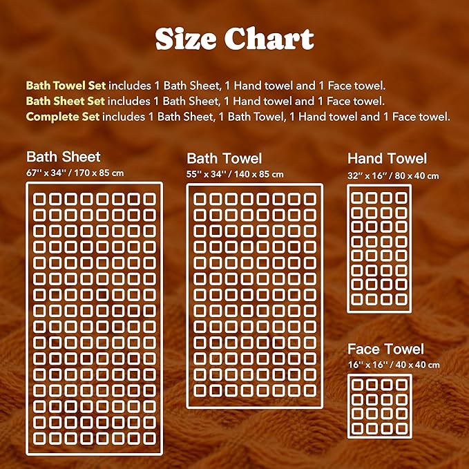 Luxury Organic Japanese Cotton Waffle Bath Towel | Thick, Absorbent, Quick Dry Bathroom Towels for Shower, Sauna, Onsen| Hotel & Spa Quality, Gift-Ready (Coral Orange, Complete Set (4-Piece))