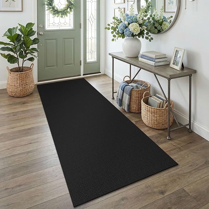 EARTHALL Woven Runner Rug 3x7 Ft Washable Runners for Hallways Wide Non Slip Rubber Backed Kitchen Runner Braided Indoor Floor Carpet for Entryway, Hallway, Kitchen, Bedroom, Black/Grey