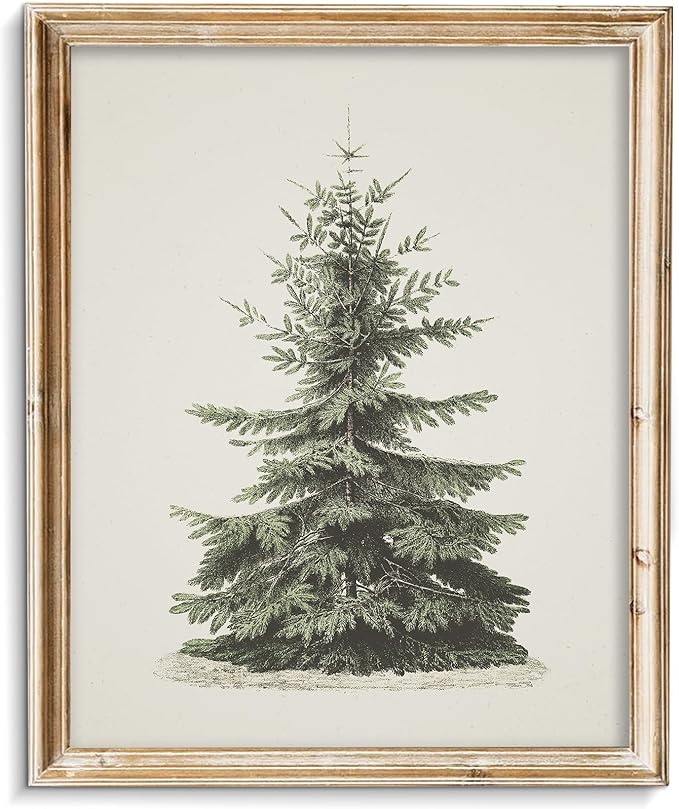Vodefoad Vintage Christmas Tree Wall Art Retro Neutral Antique Holiday Christmas Tree Painting vintage Christmas Pine Tree Art Prints Painting Vintage Christmas Decor for Holiday - 8x10Inch Unframe