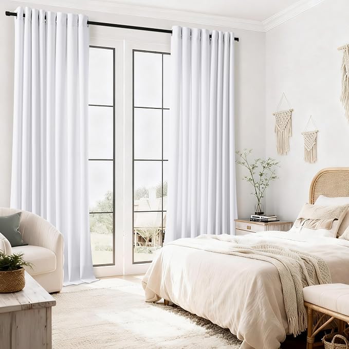 Extra Long White Curtain 120 Inches Long 2 Panels Set Eyelet Grommet Light Filtering Textured Curtain Modern Farmhouse Coastal Decor Snow White Linen Drapes 120 Inch Length for Large Window 10 FT