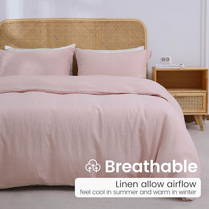 100% French Linen Pillow Shams Basic Style - Pack of 2 - Washed Solid Color Natural Flax Soft Breathable - Blush Pink, 20'' x 36''