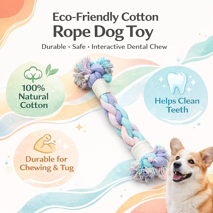 Dog Rope Toy – Eco-Friendly Durable Cotton Dog Chew Toy for Aggressive Chewers & Puppies – Interactive Molar Teeth Cleaning,(12in), Safe, Non-Toxic, Fun Play