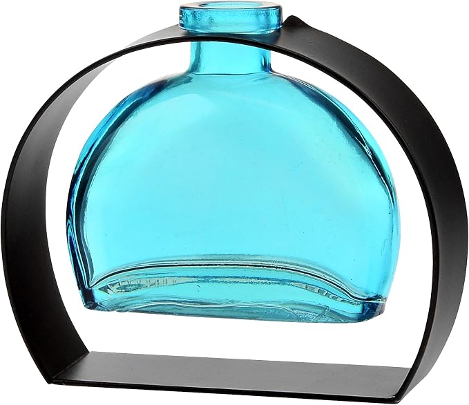 Couronne Co. Fiji Recycled Glass Flower Vase with Arched Metal Stand, Removable Vessel for Floral Arrangements, Decorative Table Centerpiece for Home, Kitchen, Coffee Table or Desk Decor, 6 oz
