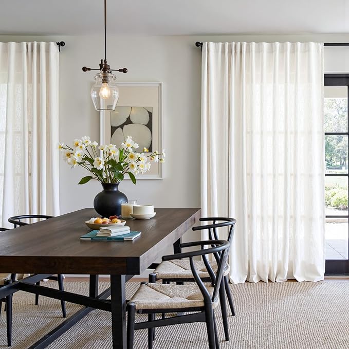 jinchan Extra Wide Sliding Door Curtain 84 Inch Length White Linen Curtains Semi Sheer Drapes for Patio Door Living Room Bedroom Home Office Light Filtering Drapes 100 Inches Wide 1 Panel