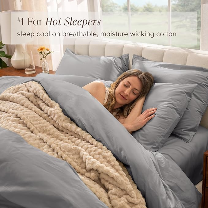Bare Home 100% Organic Cotton King Duvet Cover Set - Crisp Percale Weave - Lightweight & Breathable - Cooling Duvet Cover Set (King, Light Grey)