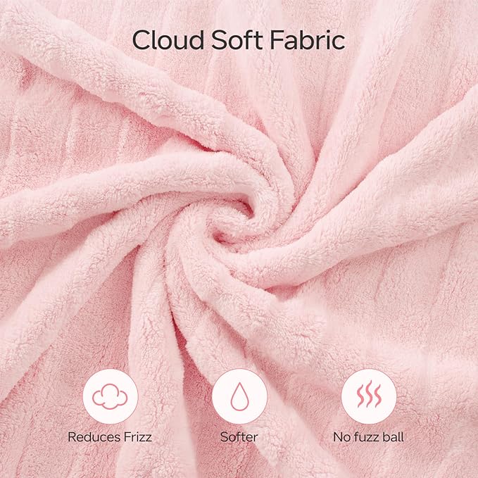 REDKISS 2 Pack Microfiber Hair Towel Wrap for Women, Super Absorbent Quick Dry Hair Turban for Thick Long Curly Hair, Large Stay-Put Anti-Frizz Hair Drying Towels, Pink Blue Gray