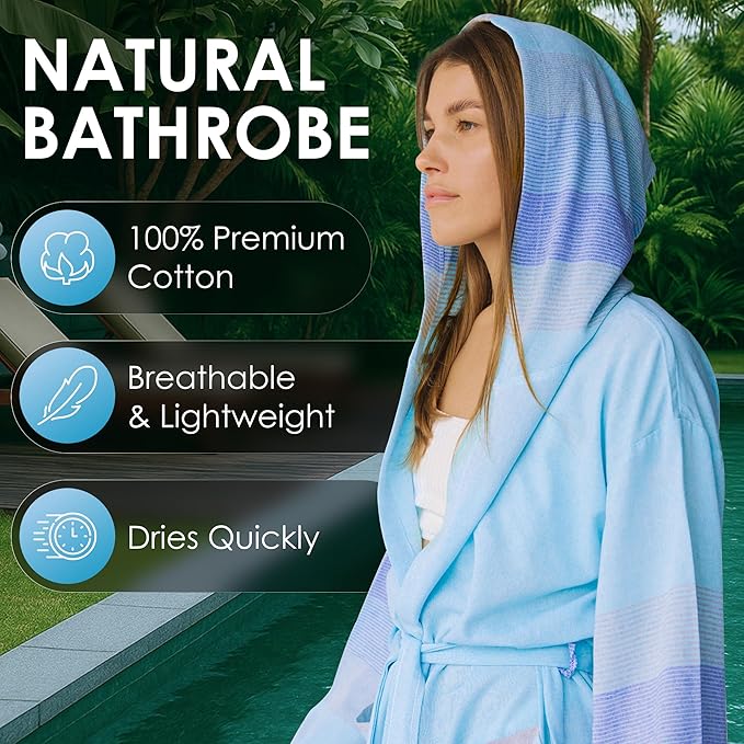 ATANI 100% Turkish Cotton Bathrobe S-XXL for Women & Men – Peshtemal Style Soft Cozy Lounge Robe, Absorbent & Lightweight