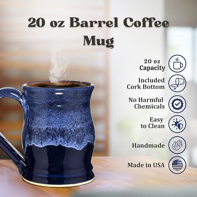 20oz Barrel Coffee Mug Handmade in the USA (Glossy Black/Green)