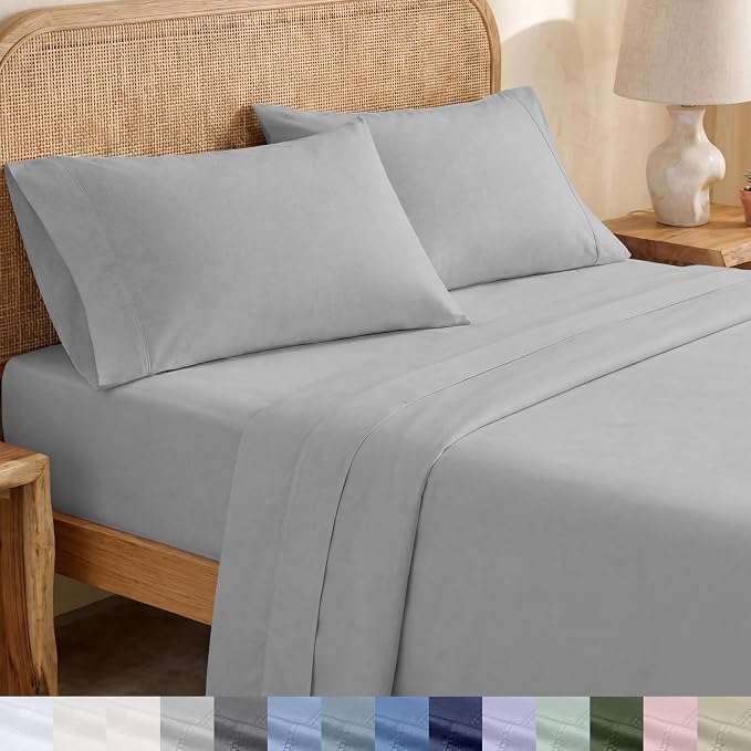 California Design Den Twin XL Sheet Sets - Soft 100% Organic Cotton Sheets with Deep Pockets, Crisp Percale, Breathable and Durable Bedding Set, Dorm Essentials for Guys - Light Grey