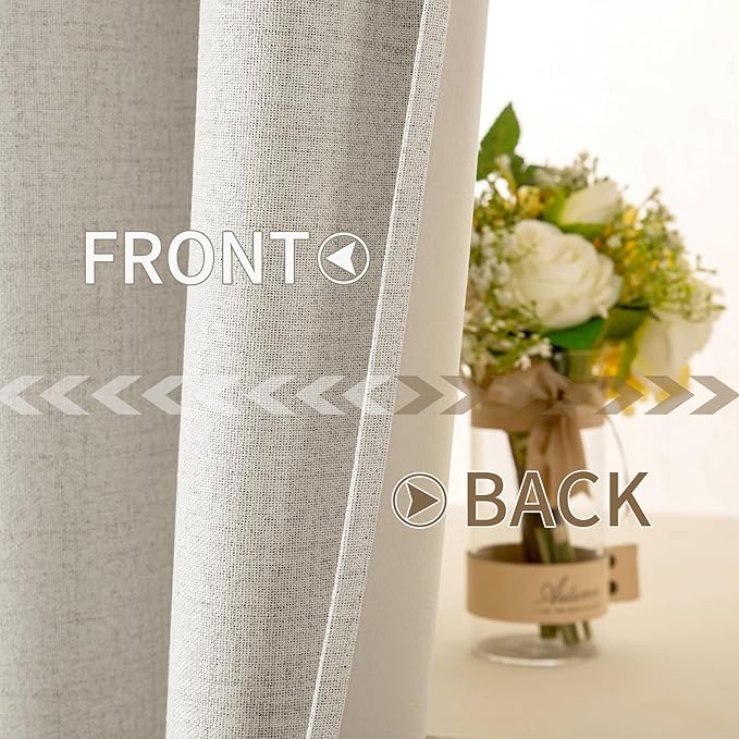 MIULEE Linen Texture Curtains for Bedroom Solid 100% Blackout Thermal Insulated Linen Beige Curtains Grommet Room Darkening Drapes for Living Room 52x45 Inch (2 Panels)