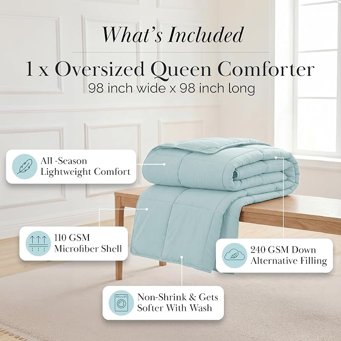 Southshore Fine Living, Inc. Queen Size Comforters, Full Duvet Insert, Down Alternative Comforter, Bedding Queen Size, Cozy Blue Comforters for Fall / Winter, Sky Blue Comforter for Vacation Homes