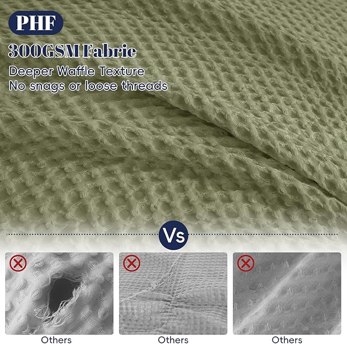 PHF Waffle Weave Duvet Cover Set King Size, No Snagging Ultra Soft Luxury Textured Breathable Comforter Cover for All Season 3pcs, Durable Bedding Duvet Set with 2 Pillow Shams, 104"x90", Olive Green