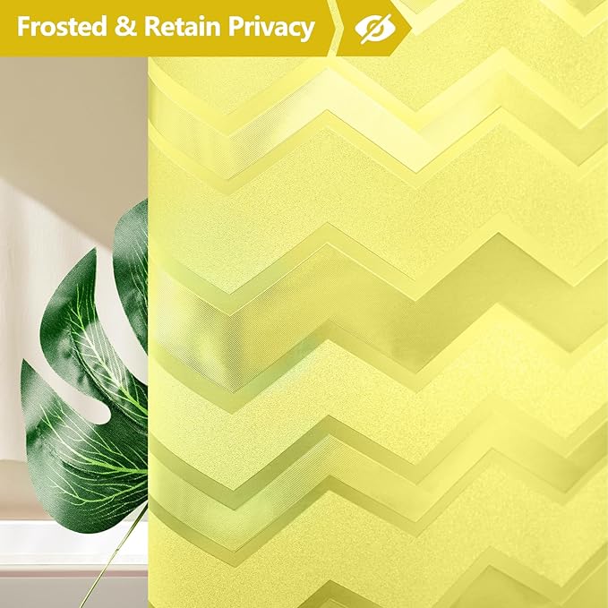 Seenus Waterproof PEVA Shower Curtain Yellow Striped, 3D Frosted Shower Curtain Liner with 3 Large Magnets, Bathroom Translucent Plastic Shower Curtain with Water Ripple Pattern