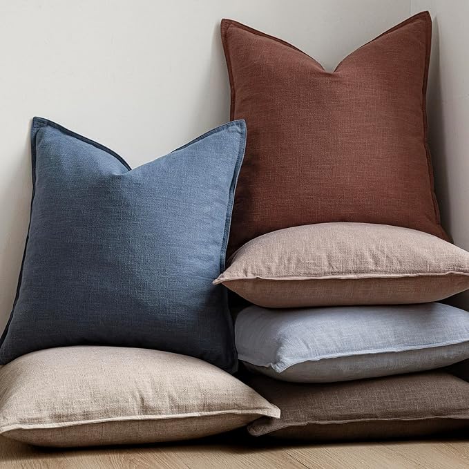 Foindtower Pack of 2, Decorative Linen Soild Throw Pillow Covers Soft Accent Lumbar Cushion Case Boho Farmhouse Pillowcase for Chair Couch Sofa Bedroom Living Room Home Decor 12 x 20 Inch Sky Blue