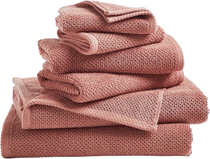 Great Bay Home 100% Cotton 6 Piece Towel Set - Absorbent, Quick-Drying, Durable Bath Towels for Bathroom Decor - Low-Twist, Two-Ply Fibers (Desert Rose)