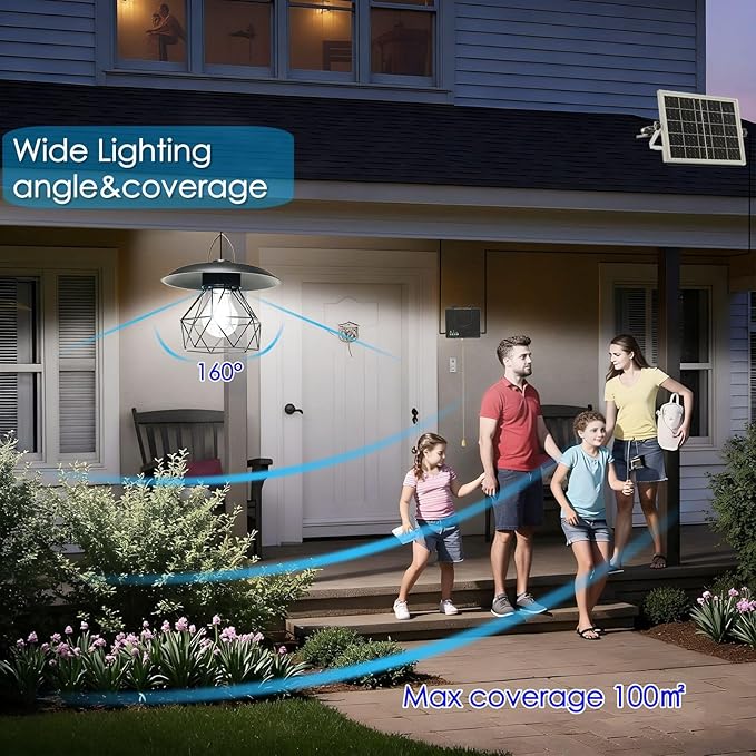 HULPPRE 3000lm Solar Shed Light Indoor Outdoor with Pull String, Daytime or Night,Dusk to Dawn,Classic Design with Metal Made,IP65 Waterproof,3 Modes,for Barn,Chicken Coop,Patio,Garden,Yard,Gazebo