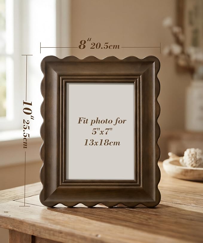Afuly 5x7 Wooden Picture Frames Rustic Photo Frames Farmhouse Wavy Picture Frame Mid Century Modern Decor 5x7 Frams Living Room Wall and Tabletop, Gifts for Grandma Mom Family