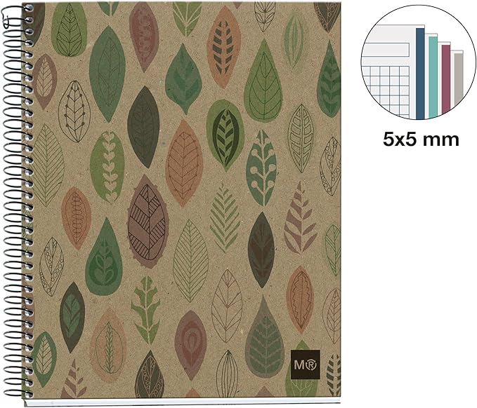 Miquelrius 2872 – Notebook 4 Recycled Cardboard ecojohas M (DIN A5, 148 x 210 mm, 120 Sheets, 80 g/m², Grid)