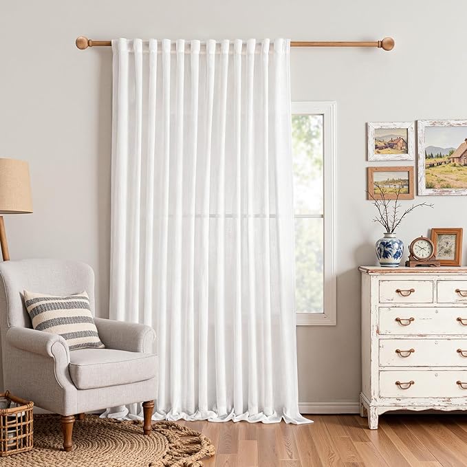 MYSKY HOME 95 Inches Long White Curtains for Living Room Bedroom Light Filtering Semi Sheer Patio Curtains & Drapes Soft Sliding Glass Door Window Treatments Back Tab Farmhouse, 100" x 95", 1 Piece