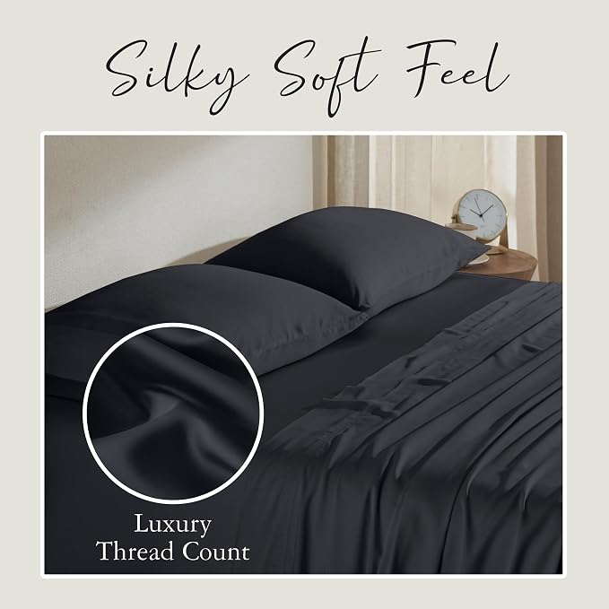 KARISSA MAE Pure Viscose from Bamboo King Size Pillowcase Set | 100% FSC Certified | Luxuriously Soft | Cooling | [Black]
