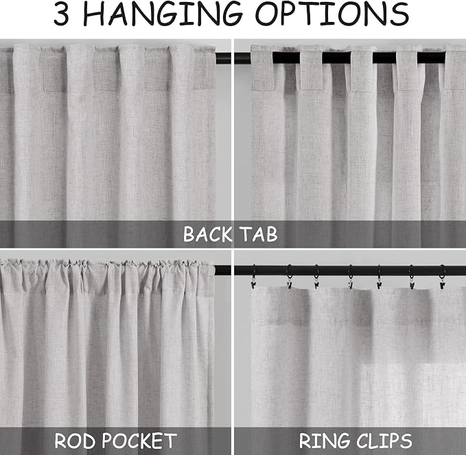 Nanspring Grey Linen Curtains 120 Inch Extra Long for Living Room Back Tab Light Filtering Semi Sheer Drapes Modern Farmhouse Coastal Decor Cotton Textured Curtain for Floor to Ceiling Window 10 FT