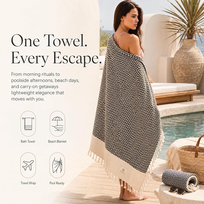 Madamelique Oversized Bath Towel 39"x71" - Pure Cotton Bath Towel for Adults - Ultra Soft & Absorbent, Sand-Free,Quick Dry Bath Sheet for Spa, Pool, Large Travel Blanket (Chocolate)
