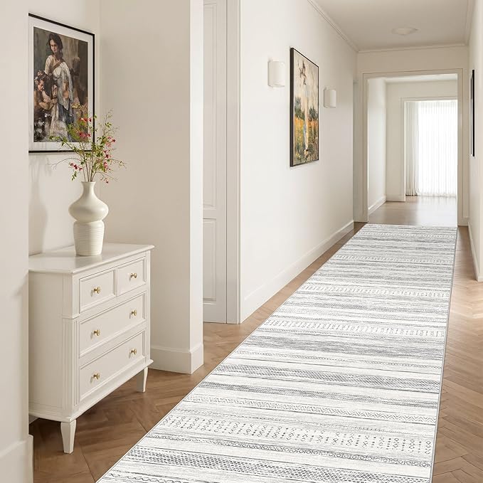 Tortania Area Rug 3x10 Runner Rugs - Washable Soft Neutral Boho Moroccan Farmhouse Rug Indoor Floor Carpet for Living Room Bedroom Kitchen Entryway Under Dining Table Home Office Decor - Light Grey
