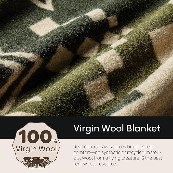 Molithe 100% Wool Blanket, 62" x 86", Warm, Thick, Washable, Military | Great for Camping, Outdoors, Sporting Events, Survival Kits Dusty Sage