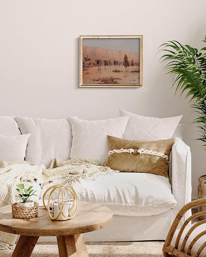 Vodefoad Vintage Cowboy Oil Painting Rustic Western Scenery Cowboy Wall Art Prints Farmhouse Country Life Western Horse Rider Wall Decor for Bar, Garage Man Cave, Home, Southwestern Theme Decorations - 8x10Inch Unframe