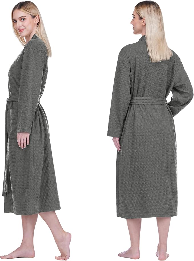PAVILIA Womens Waffle Knit Robe Lightweight Cotton Blend Full Length House Bathrobe with Pockets