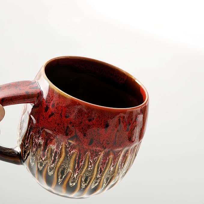 20oz Large Coffee Mug - Unique Handcrafted Look Ceramic Cup, Large Tea Mug, Microwave & Dishwasher Safe (red)