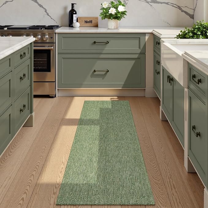 Uphome Kitchen Runner Rug, 2x4'3 Washable Boho Rug Runners for Hallways Non Slip, Low Pile Woven Cotton Modern Carpet Runners, Stain Resistant Bedroom Runner Rug for Hallway Entryway Entrance, Green