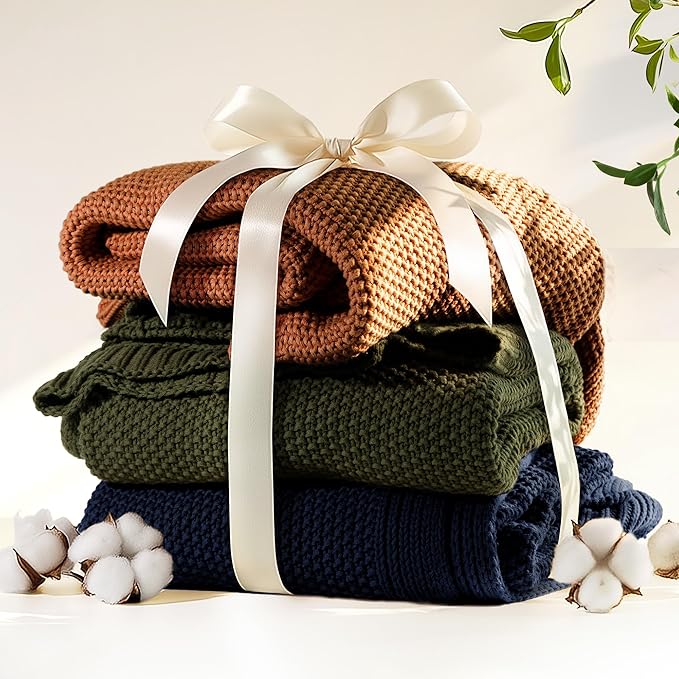 100% Cotton Cable Knit Throw Blanket, Large Lightweight Soft Knit Blanket for Sofa Couch Bed, Breathable All-Season Throw, Cozy Decorative Blanket, 60 x 80 Inch,Navy