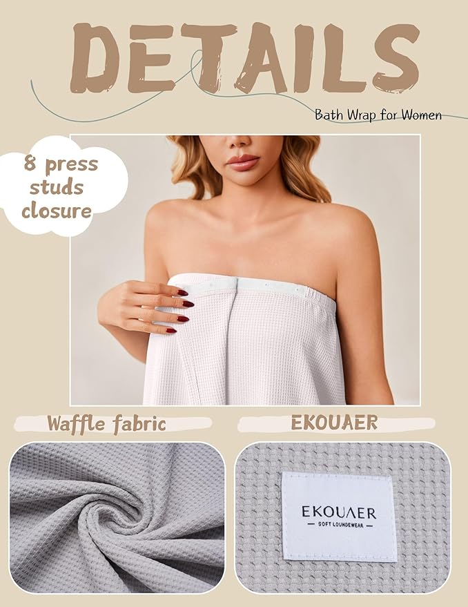 Ekouaer Waffle Robes For Women Bath Wrap Lightweight Shower Wrap 2026 Knee Length Spa Robe with Adjustable Closure S-XL
