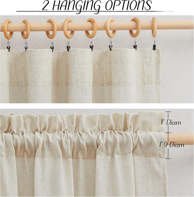 NICETOWN Natural Linen Curtains 108 inches Long for Living Room, Rod Pocket Thick Flax Privacy Semi Sheer Window Curtains with Light Filter for Bedroom/Living Room, 55'' Wide, 2 Panels