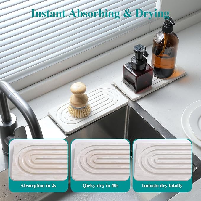 Set of 2 Breathable Natural Stone Mats High Absorption Soap Dishes for Soap Dispenser or Jewelry Storage Rack Holder Stylish Diatomite Countertop Stand