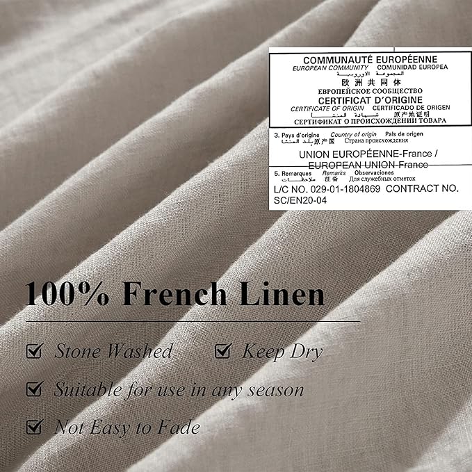 Ivellow Pure Linen Duvet Cover Queen 100% Natural Washed French Flax Linen Duvet Cover Queen Size 3 Pcs Soft Breathable Moisture Wicking Comfy Cooling Linen Bedding Comforter Cover with 2 Pillowcases