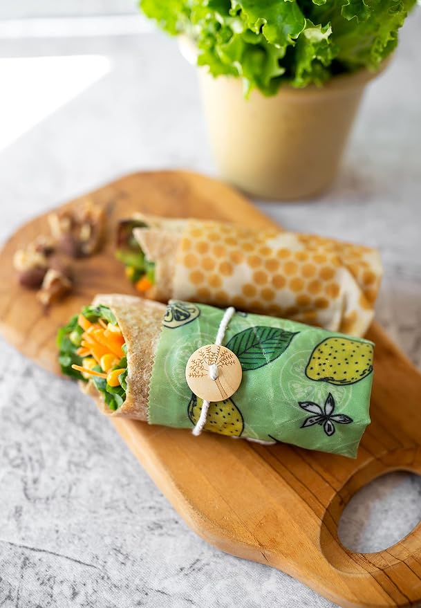 Trifecta Living Co. Versatile Beeswax Wraps,Set of 7-Fresh Food Keeper, Durable & Easily Cleaned, Sustainable Step Towards a Zero-Waste Kitchen, Unique Designs (Honeycomb, Lemon, Tropical Animals)