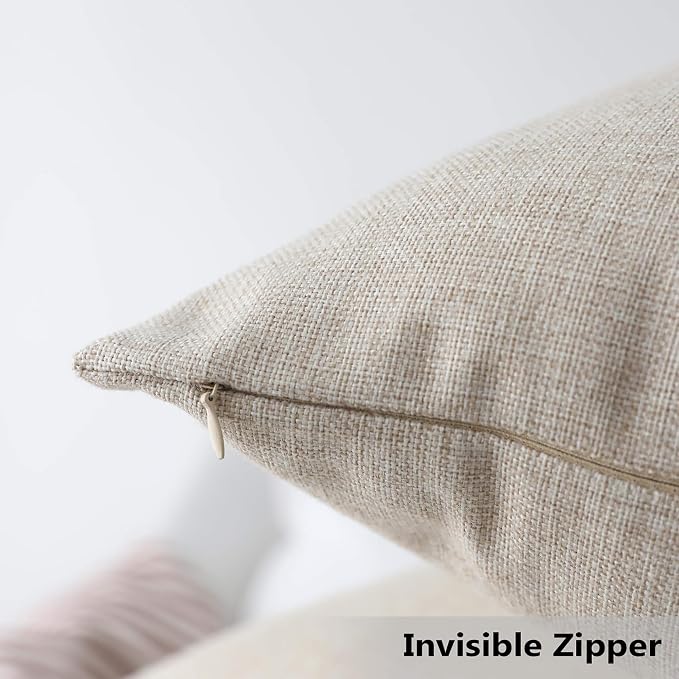 Home Brilliant Lined Linen Burlap Rectangular Accent Throw Pillow Covers Cushion Cover for Couch Bedroom, 12x20 inches, Set of 2, Light Linen