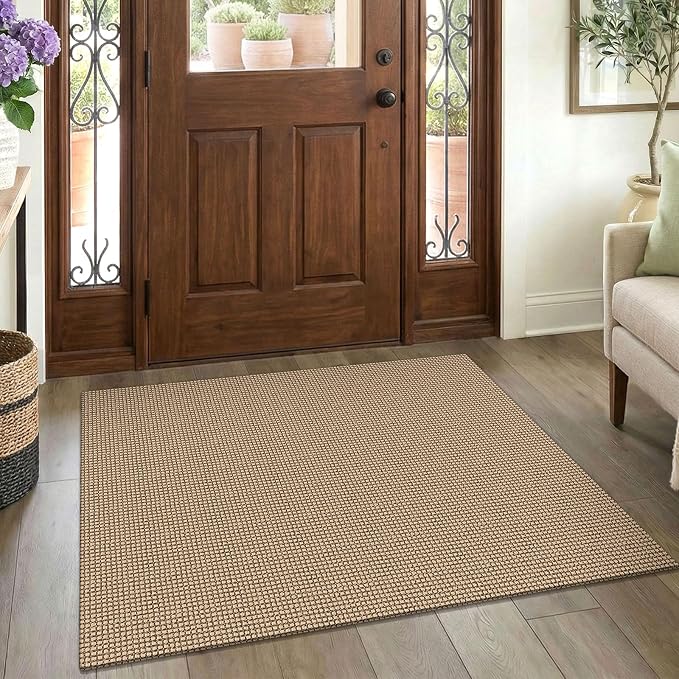 EARTHALL Woven Area Rug 3x4 Ft Washable Rugs for Entryway Braided Non Slip Rubber Backed Throw Rugs Door Mat Indoor Outdoor Entrance Cotton Carpet for Kitchen Foyer Front Door, Orange/Tan/Brown