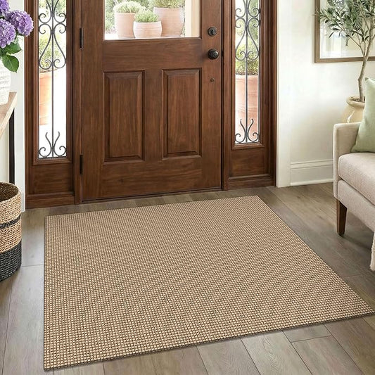 EARTHALL Woven Area Rug 3x4 Ft Washable Rugs for Entryway Braided Non Slip Rubber Backed Throw Rugs Door Mat Indoor Outdoor Entrance Cotton Carpet for Kitchen Foyer Front Door, Orange/Tan/Brown