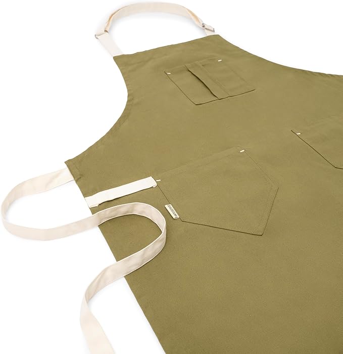 Cotton Canvas Apron for Women & Men – Adjustable Neck Strap & Waist Ties with Pockets