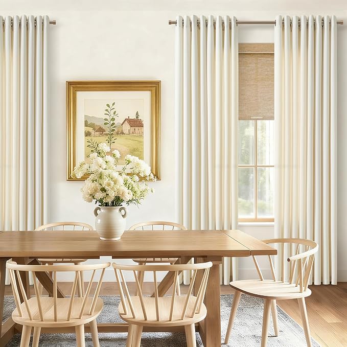 Cream Beige Linen Curtains 86 Inch Length 2 Panels Set for Bedroom Dining Room Grommet Bronze Ring Semi Sheer Thick Linen Drapes Boho Farmhouse Neutral 86 Inch Long Curtains for Living Room 52x86